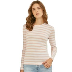 Stripe Long Sleeve Crewneck British Tee | Peachskin White Stripe In Large